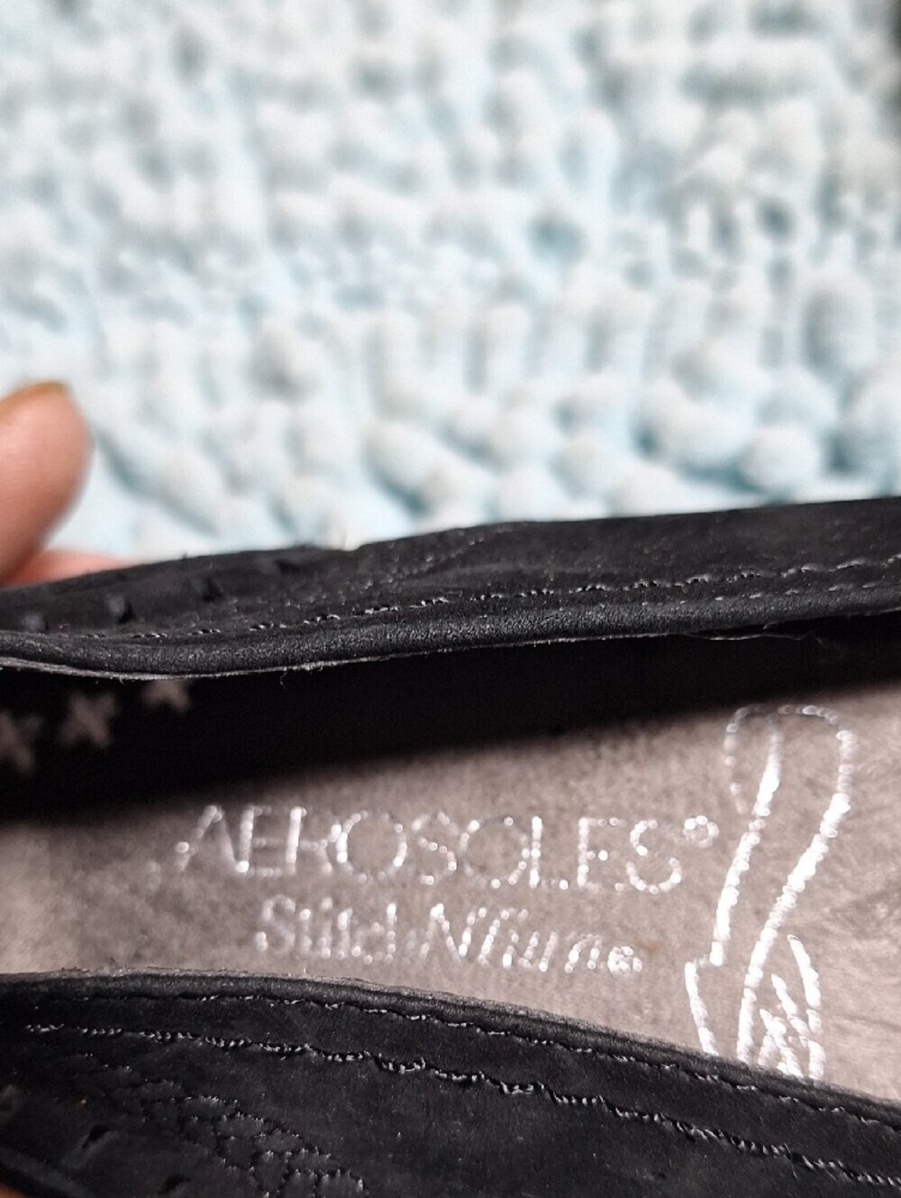 AEROSOLES Black Laser-Cut Suede Flats - Picture 4 of 7